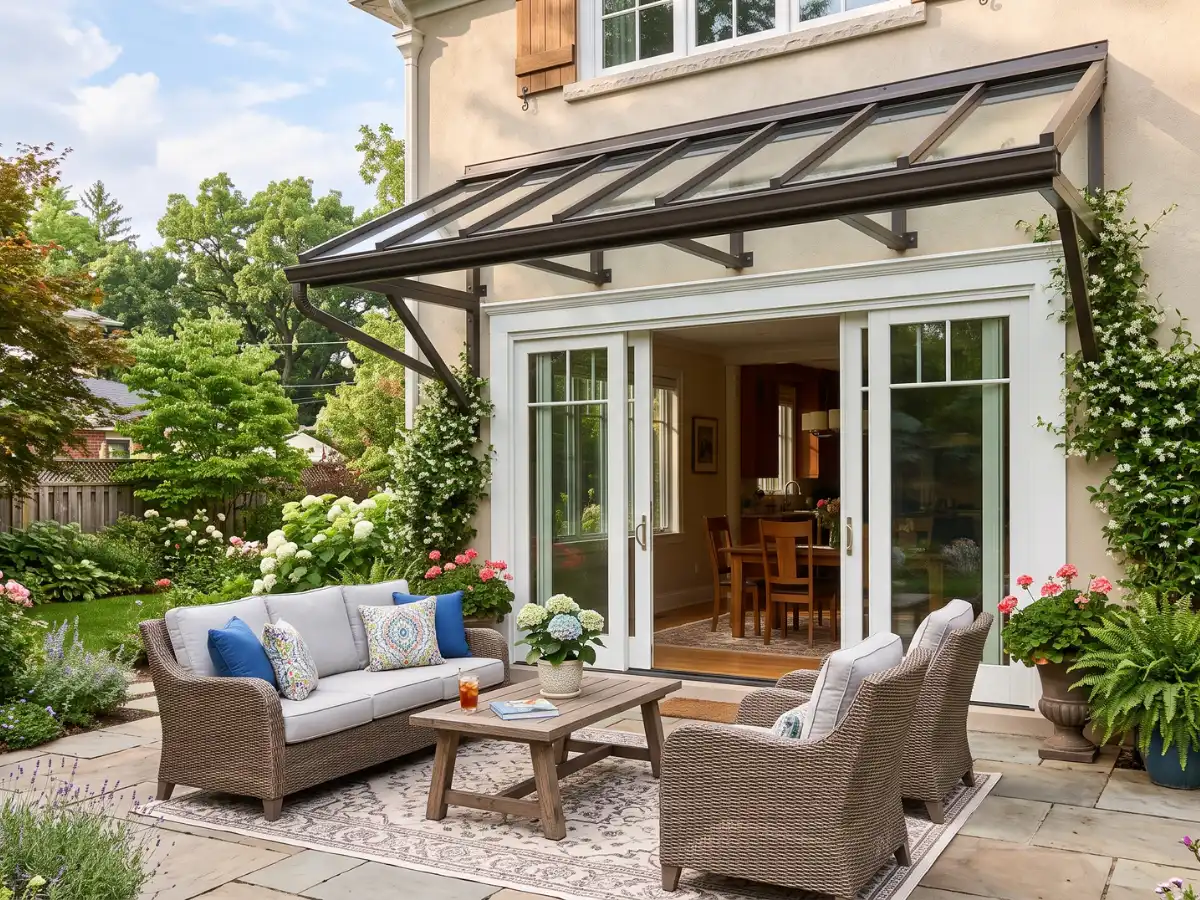 Awning shading a glass door and patio area in Palm Beach County