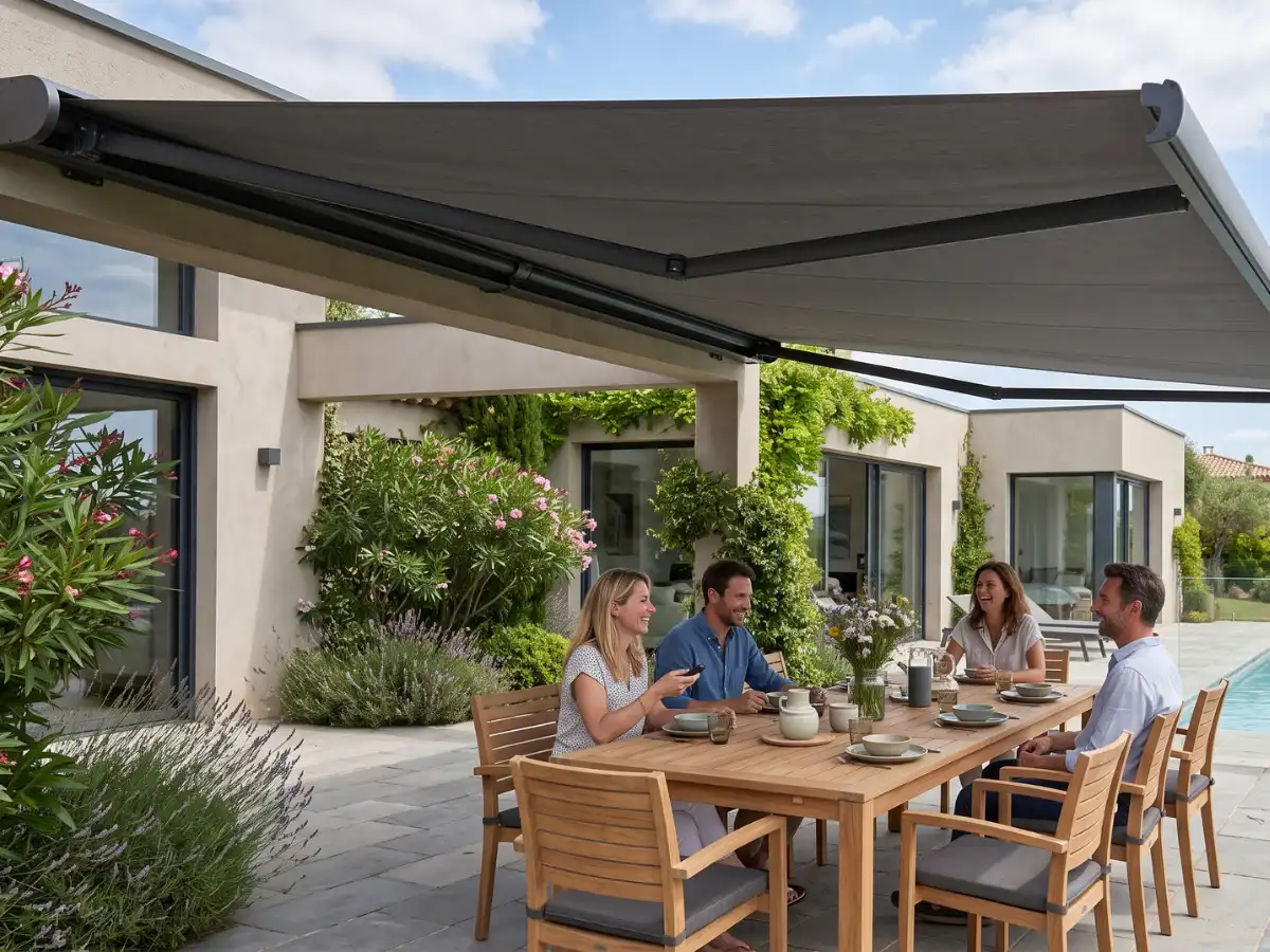 Motorized retractable awning with wind sensor in Pompano Beach