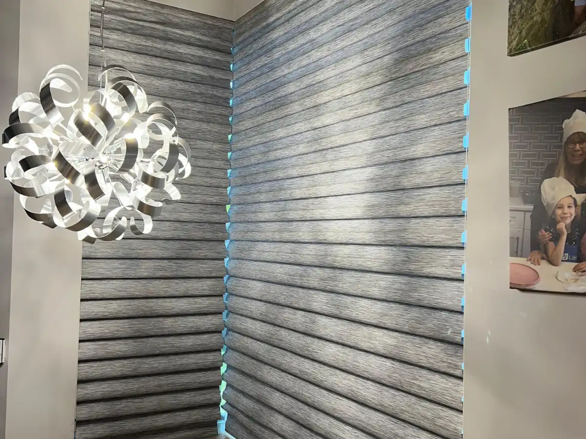 Custom fabric drapes framing a living room window in Fort Lauderdale
