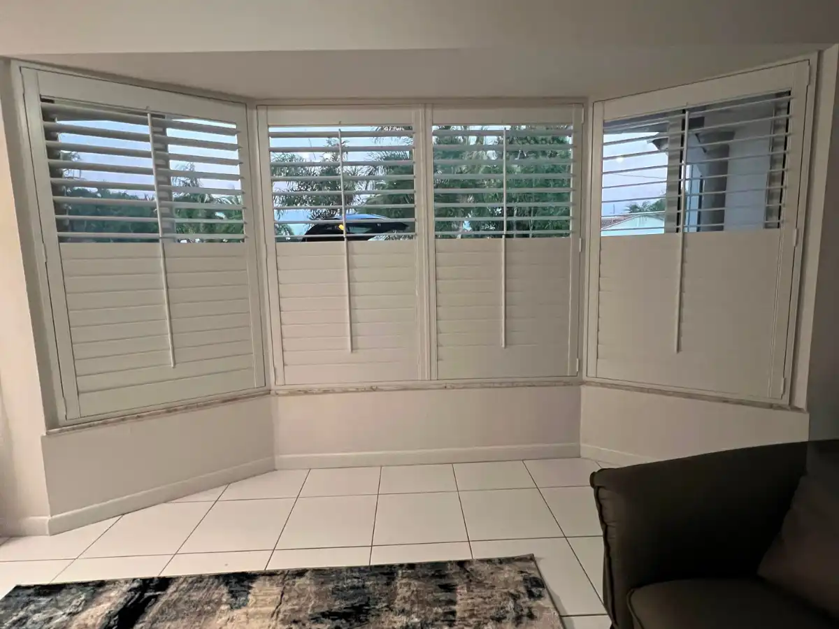 Custom plantation shutters in a Boca Raton living room
